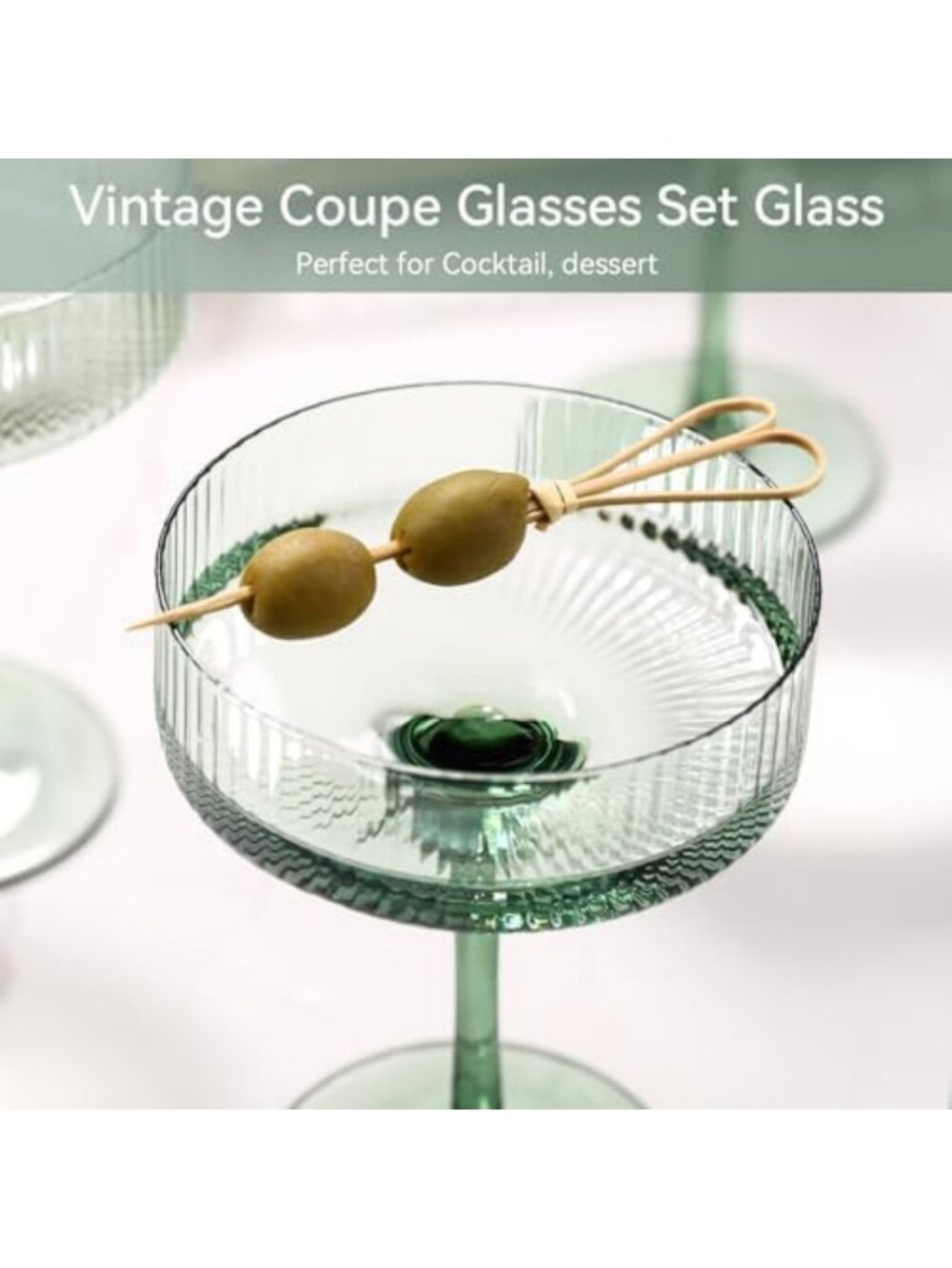 Set of 6 Vintage Green Coupe Glasses | Unique Martini & Cocktail Glassware - Picture 4 of 4